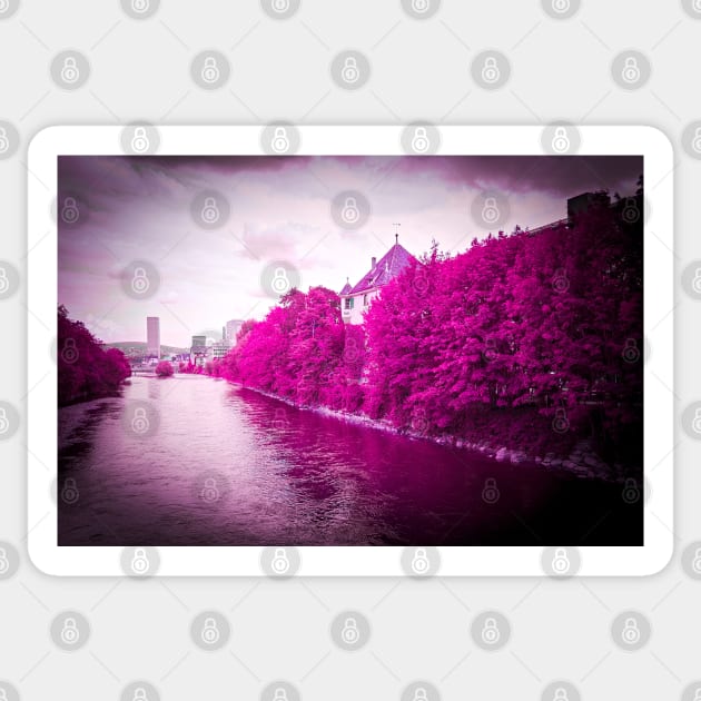 River & Castle / Swiss Artwork Photography Sticker by RaphaelWolf